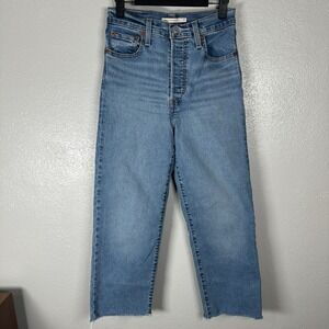 Levis Ribcage Straight Ankle Jeans Womens 25‎ Denim Button Fly High Rise Raw Hem